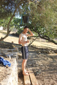 Ben shows our bucket shower does what it says on the tin